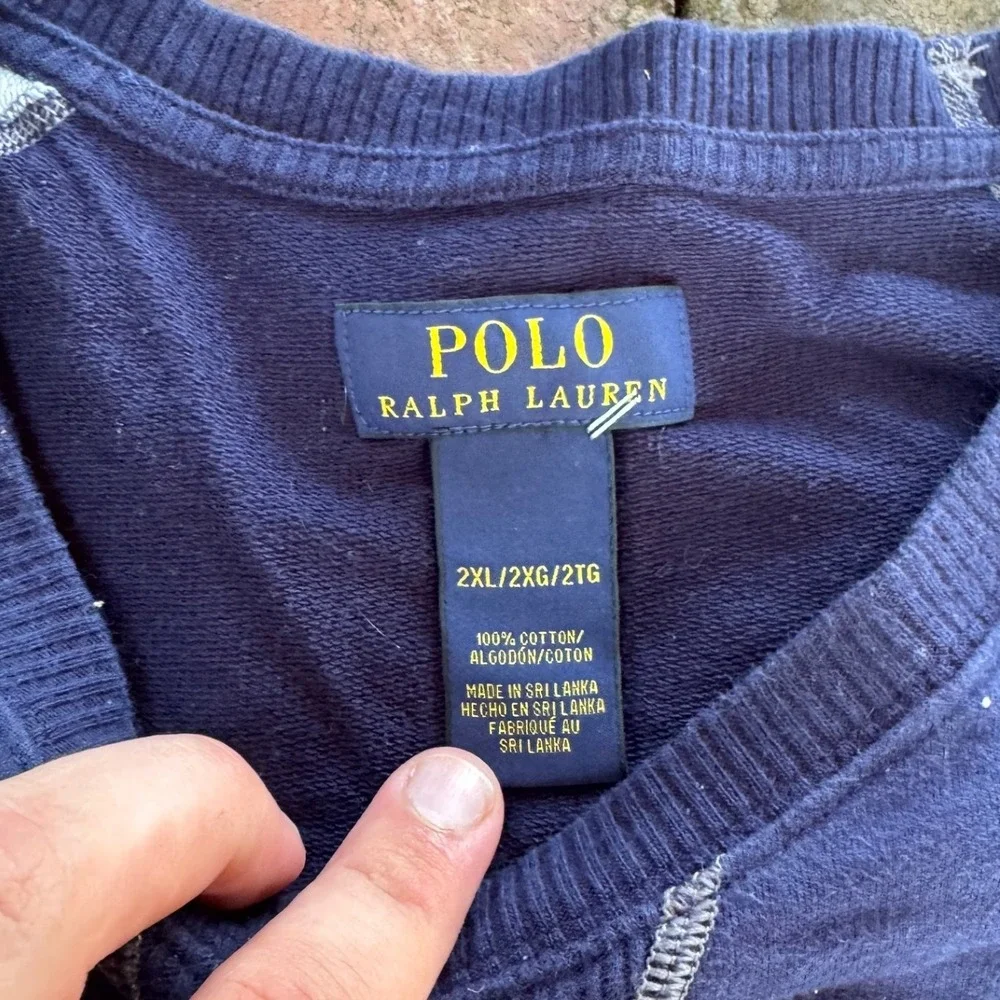 Polo Ralph Lauren Mens 2XL Navy Gray Raglan Long Sleeve T-Shirt Cotton Pony Logo
